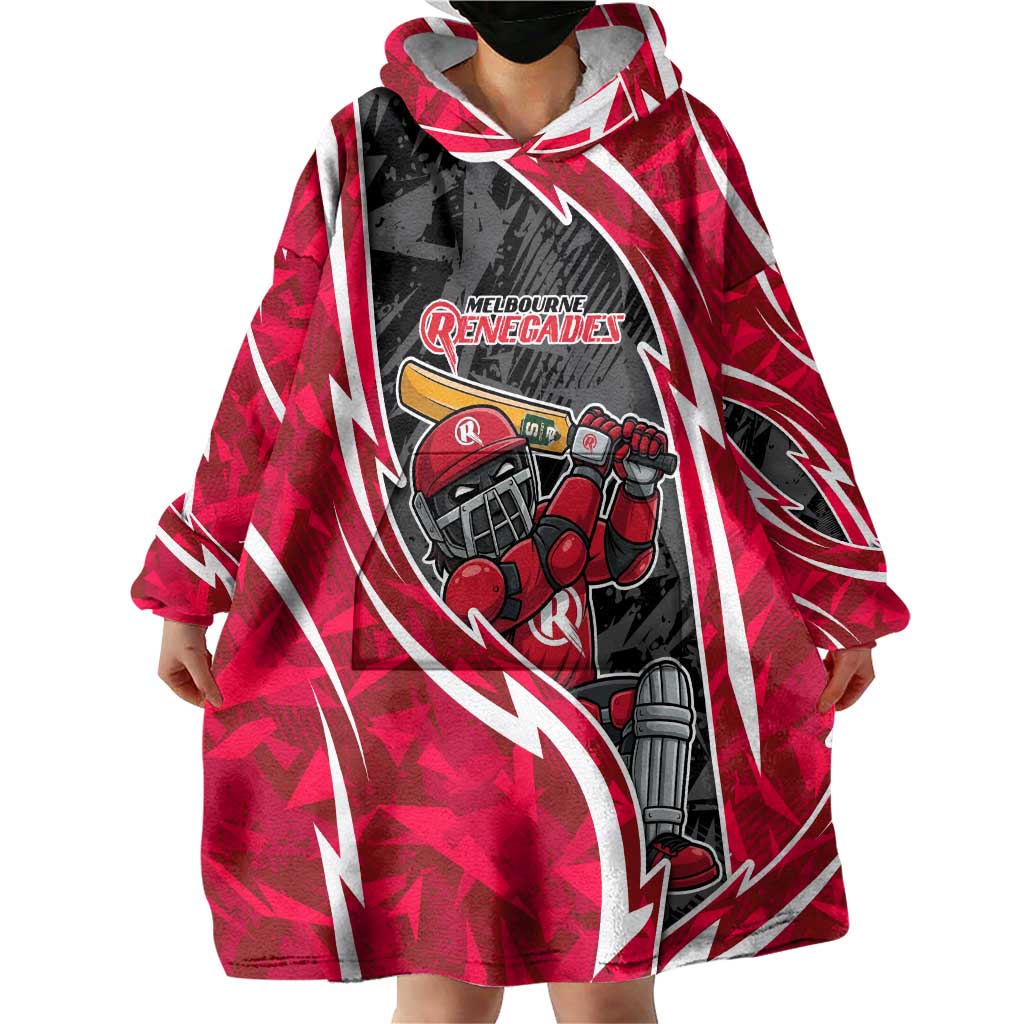 Melbourne Renegades Wearable Blanket Hoodie Flaming Lightning Storm Geometric Sports Mascot Art