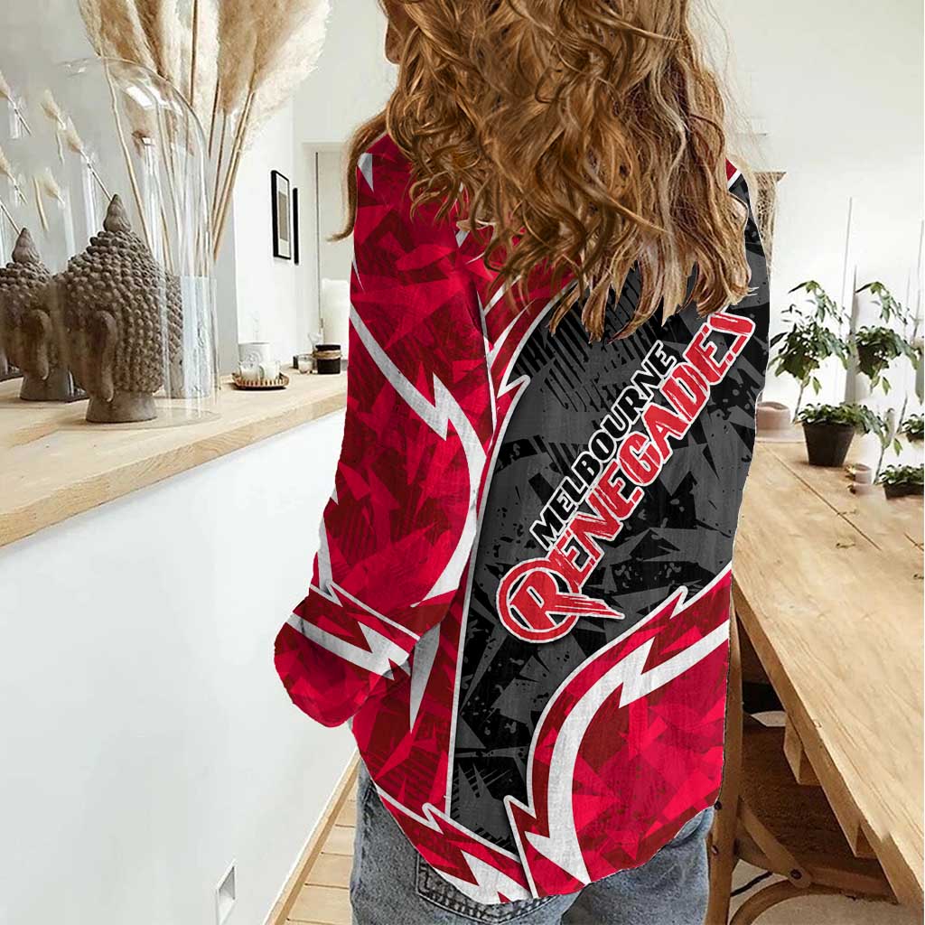 Melbourne Renegades Women Casual Shirt Flaming Lightning Storm Geometric Sports Mascot Art