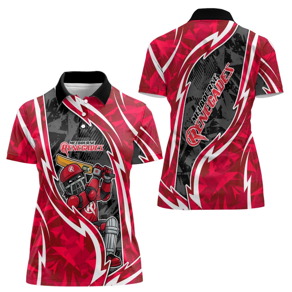 Melbourne Renegades Women Polo Shirt Flaming Lightning Storm Geometric Sports Mascot Art