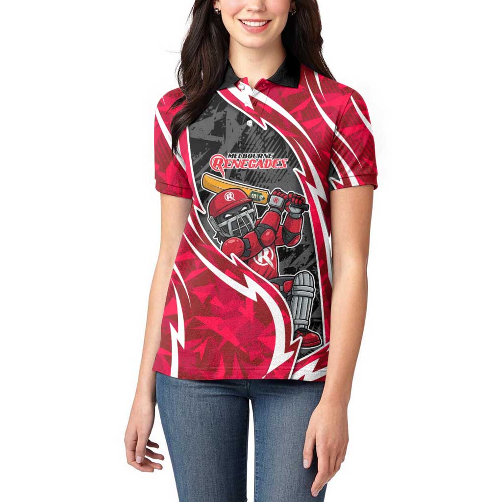 Melbourne Renegades Women Polo Shirt Flaming Lightning Storm Geometric Sports Mascot Art
