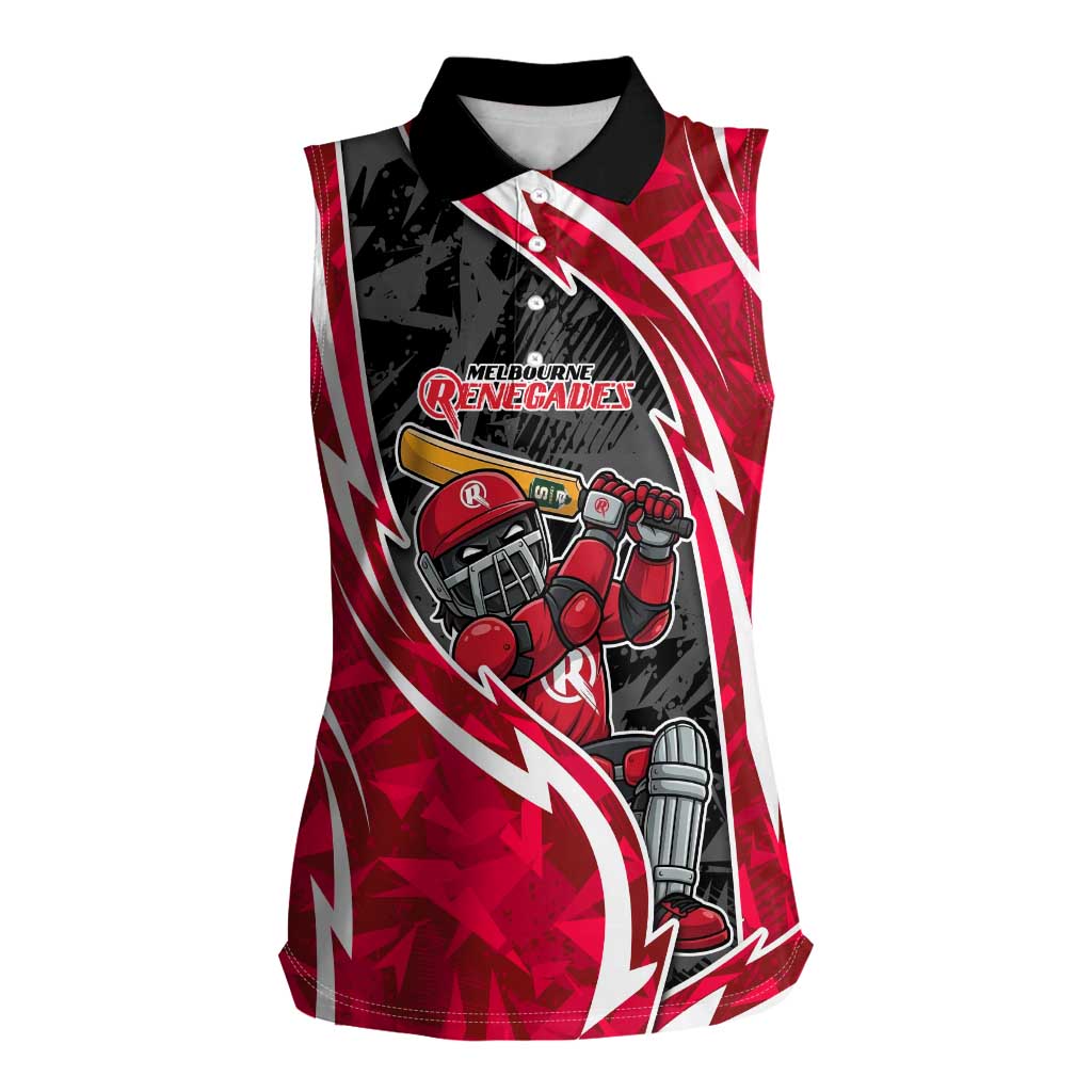 Melbourne Renegades Women Sleeveless Polo Shirt Flaming Lightning Storm Geometric Sports Mascot Art