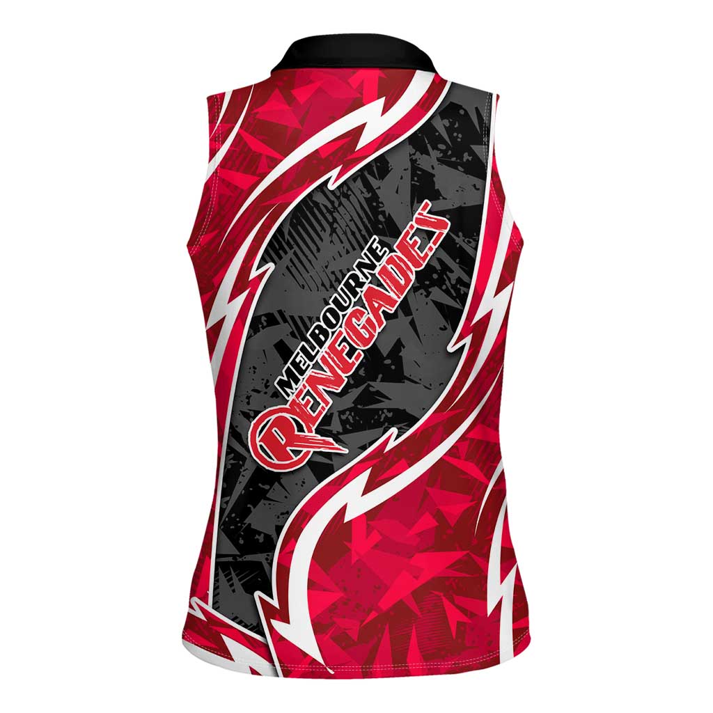 Melbourne Renegades Women Sleeveless Polo Shirt Flaming Lightning Storm Geometric Sports Mascot Art