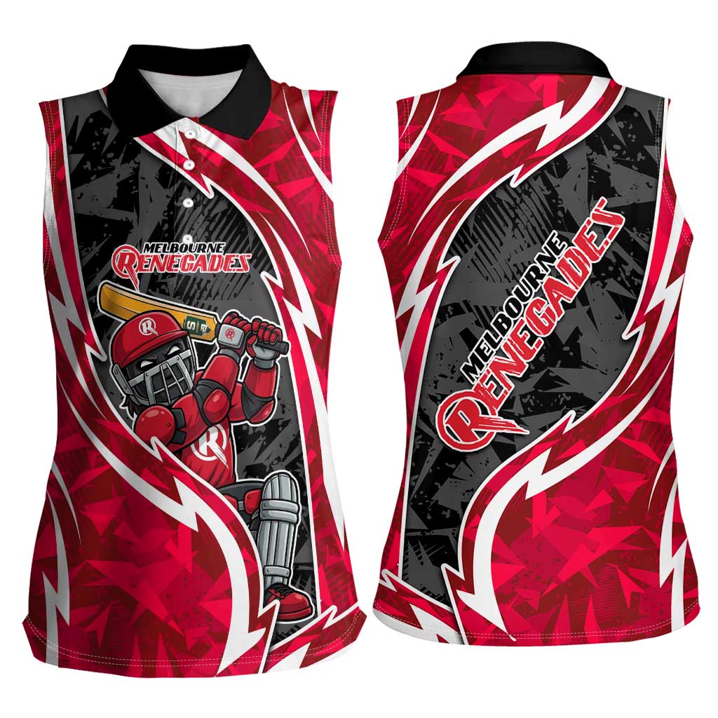 Melbourne Renegades Women Sleeveless Polo Shirt Flaming Lightning Storm Geometric Sports Mascot Art