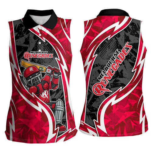 Melbourne Renegades Women Sleeveless Polo Shirt Flaming Lightning Storm Geometric Sports Mascot Art