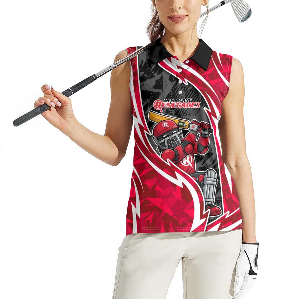 Melbourne Renegades Women Sleeveless Polo Shirt Flaming Lightning Storm Geometric Sports Mascot Art