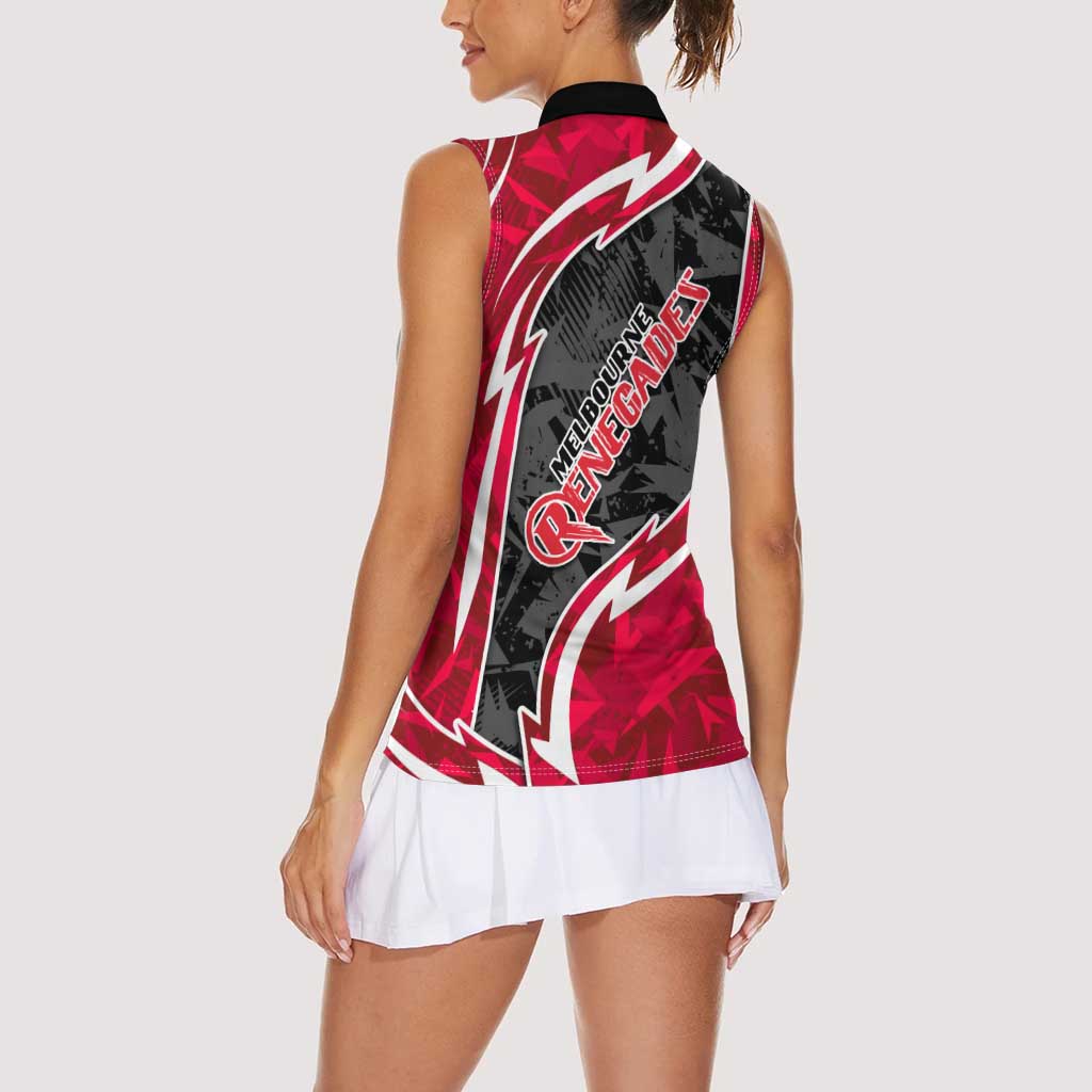 Melbourne Renegades Women Sleeveless Polo Shirt Flaming Lightning Storm Geometric Sports Mascot Art