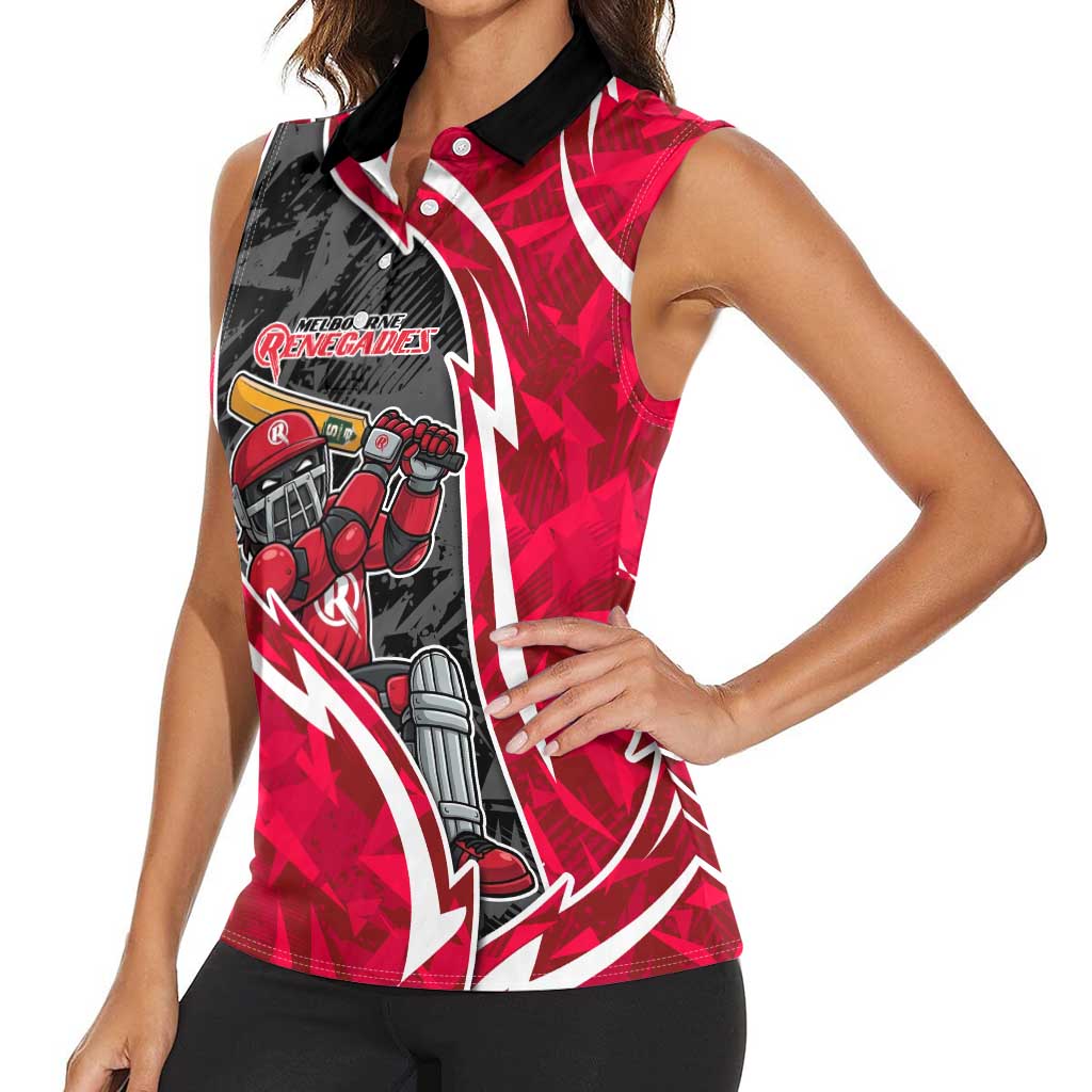 Melbourne Renegades Women Sleeveless Polo Shirt Flaming Lightning Storm Geometric Sports Mascot Art