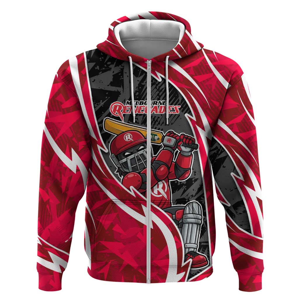 Melbourne Renegades Zip Hoodie Flaming Lightning Storm Geometric Sports Mascot Art