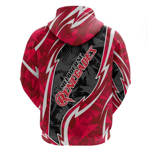 Melbourne Renegades Zip Hoodie Flaming Lightning Storm Geometric Sports Mascot Art