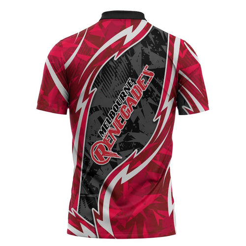 Melbourne Renegades Zipper Polo Shirt Flaming Lightning Storm Geometric Sports Mascot Art