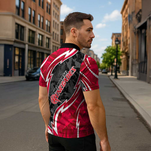 Melbourne Renegades Zipper Polo Shirt Flaming Lightning Storm Geometric Sports Mascot Art