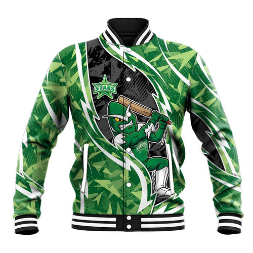 Melbourne Stars Baseball Jacket Flaming Lightning Storm Geometric Sports Mascot Art