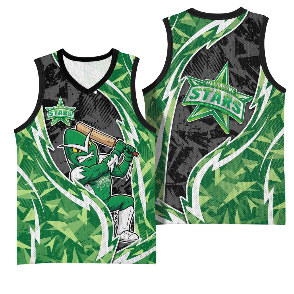 Melbourne Stars Basketball Jersey Flaming Lightning Storm Geometric Sports Mascot Art