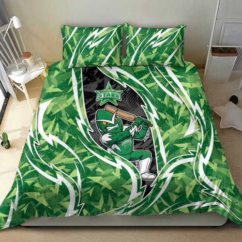 Melbourne Stars Bedding Set Flaming Lightning Storm Geometric Sports Mascot Art