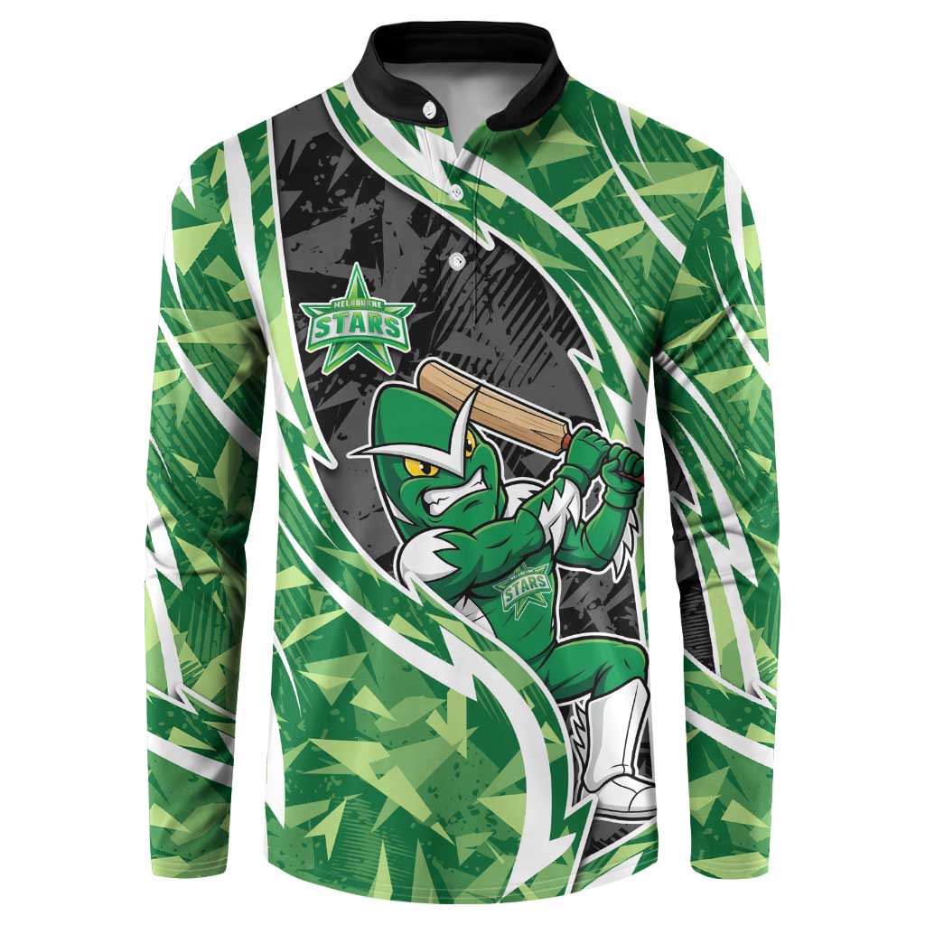 Melbourne Stars Button Sweatshirt Flaming Lightning Storm Geometric Sports Mascot Art
