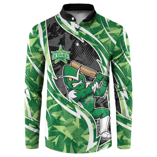 Melbourne Stars Button Sweatshirt Flaming Lightning Storm Geometric Sports Mascot Art