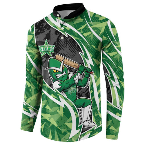 Melbourne Stars Button Sweatshirt Flaming Lightning Storm Geometric Sports Mascot Art
