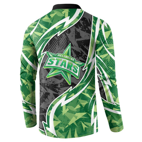 Melbourne Stars Button Sweatshirt Flaming Lightning Storm Geometric Sports Mascot Art
