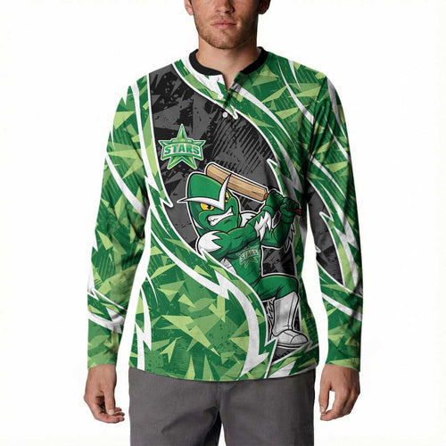 Melbourne Stars Button Sweatshirt Flaming Lightning Storm Geometric Sports Mascot Art