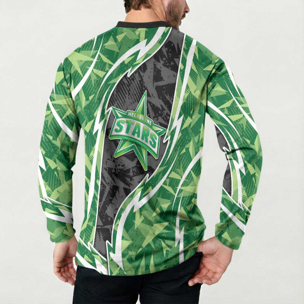 Melbourne Stars Button Sweatshirt Flaming Lightning Storm Geometric Sports Mascot Art