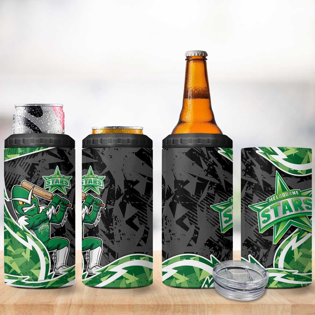 Melbourne Stars 4 in 1 Can Cooler Tumbler Flaming Lightning Storm Geometric Sports Mascot Art