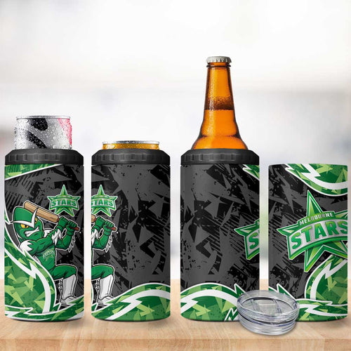 Melbourne Stars 4 in 1 Can Cooler Tumbler Flaming Lightning Storm Geometric Sports Mascot Art