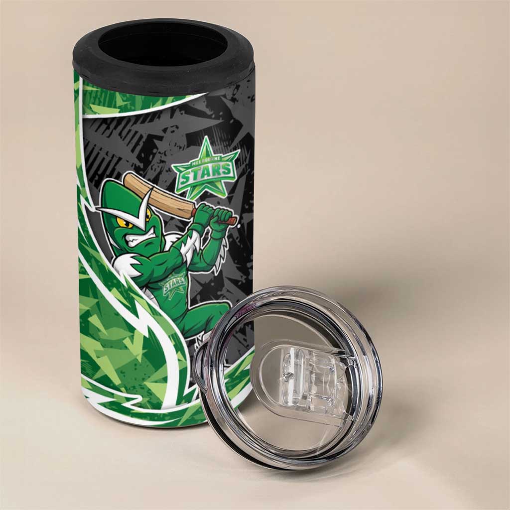 Melbourne Stars 4 in 1 Can Cooler Tumbler Flaming Lightning Storm Geometric Sports Mascot Art