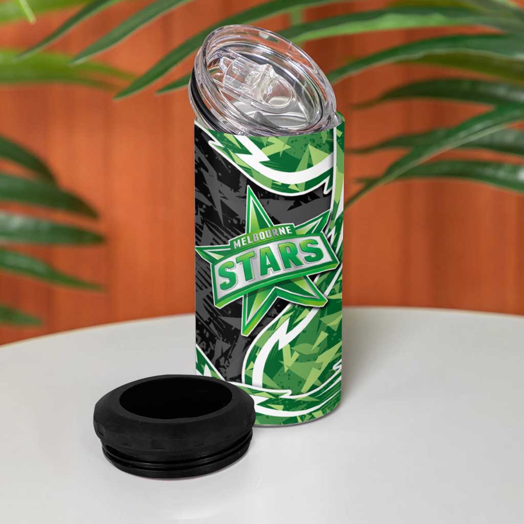 Melbourne Stars 4 in 1 Can Cooler Tumbler Flaming Lightning Storm Geometric Sports Mascot Art