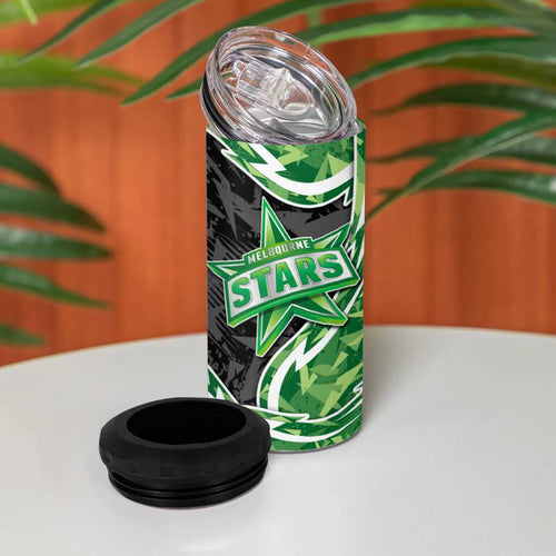 Melbourne Stars 4 in 1 Can Cooler Tumbler Flaming Lightning Storm Geometric Sports Mascot Art