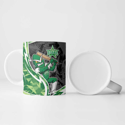 Melbourne Stars Ceramic Mug Flaming Lightning Storm Geometric Sports Mascot Art
