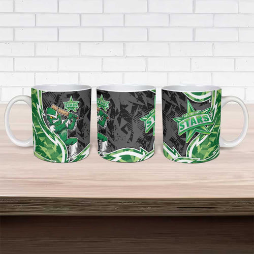 Melbourne Stars Ceramic Mug Flaming Lightning Storm Geometric Sports Mascot Art