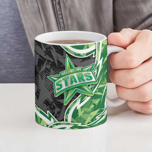 Melbourne Stars Ceramic Mug Flaming Lightning Storm Geometric Sports Mascot Art