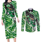 Melbourne Stars Couples Matching Long Sleeve Bodycon Dress and Long Sleeve Button Shirt Flaming Lightning Storm Geometric Sports Mascot Art