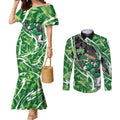 Melbourne Stars Couples Matching Mermaid Dress and Long Sleeve Button Shirt Flaming Lightning Storm Geometric Sports Mascot Art