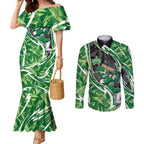 Melbourne Stars Couples Matching Mermaid Dress and Long Sleeve Button Shirt Flaming Lightning Storm Geometric Sports Mascot Art