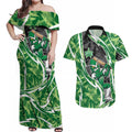 Melbourne Stars Couples Matching Off Shoulder Maxi Dress and Hawaiian Shirt Flaming Lightning Storm Geometric Sports Mascot Art