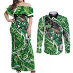Melbourne Stars Couples Matching Off Shoulder Maxi Dress and Long Sleeve Button Shirt Flaming Lightning Storm Geometric Sports Mascot Art