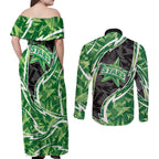 Melbourne Stars Couples Matching Off Shoulder Maxi Dress and Long Sleeve Button Shirt Flaming Lightning Storm Geometric Sports Mascot Art