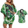 Melbourne Stars Couples Matching Off Shoulder Short Dress and Hawaiian Shirt Flaming Lightning Storm Geometric Sports Mascot Art