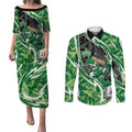 Melbourne Stars Couples Matching Puletasi and Long Sleeve Button Shirt Flaming Lightning Storm Geometric Sports Mascot Art