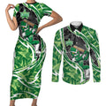 Melbourne Stars Couples Matching Short Sleeve Bodycon Dress and Long Sleeve Button Shirt Flaming Lightning Storm Geometric Sports Mascot Art