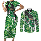 Melbourne Stars Couples Matching Short Sleeve Bodycon Dress and Long Sleeve Button Shirt Flaming Lightning Storm Geometric Sports Mascot Art
