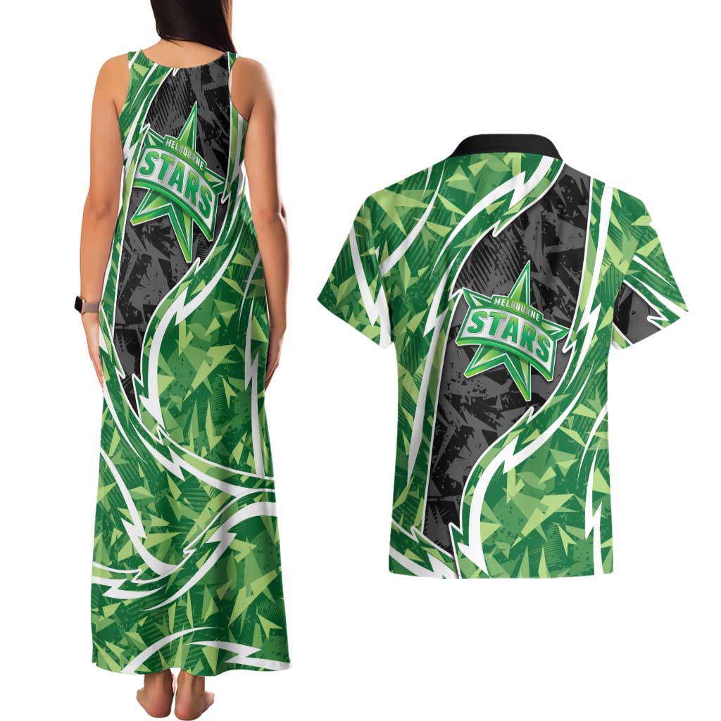 Melbourne Stars Couples Matching Tank Maxi Dress and Hawaiian Shirt Flaming Lightning Storm Geometric Sports Mascot Art