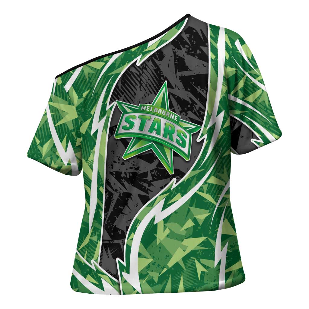 Melbourne Stars Cross Shoulder Shirt Flaming Lightning Storm Geometric Sports Mascot Art