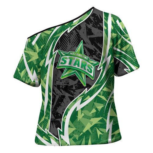 Melbourne Stars Cross Shoulder Shirt Flaming Lightning Storm Geometric Sports Mascot Art