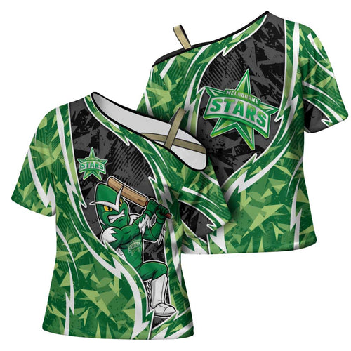 Melbourne Stars Cross Shoulder Shirt Flaming Lightning Storm Geometric Sports Mascot Art