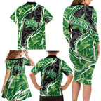 Melbourne Stars Family Matching Long Sleeve Bodycon Dress and Hawaiian Shirt Flaming Lightning Storm Geometric Sports Mascot Art