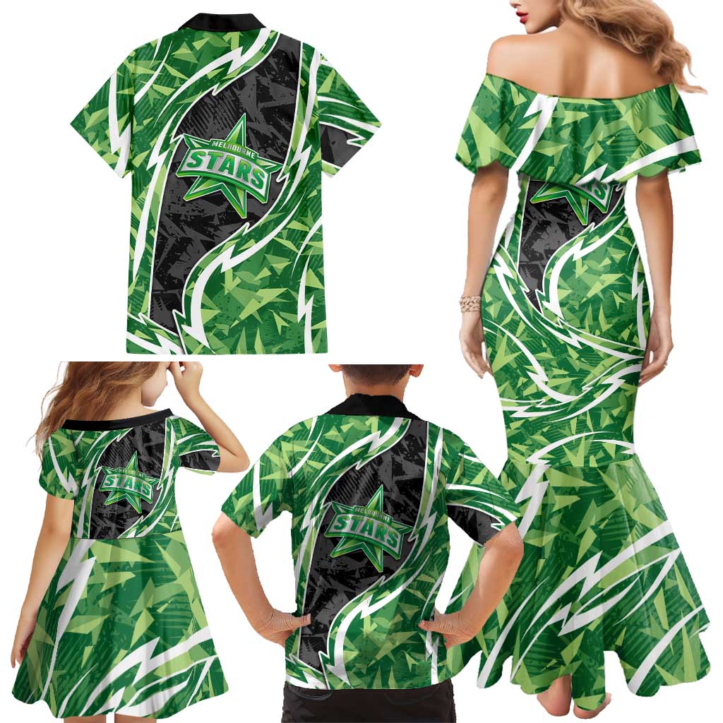 Melbourne Stars Family Matching Mermaid Dress and Hawaiian Shirt Flaming Lightning Storm Geometric Sports Mascot Art