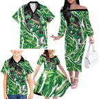 Melbourne Stars Family Matching Off The Shoulder Long Sleeve Dress and Hawaiian Shirt Flaming Lightning Storm Geometric Sports Mascot Art