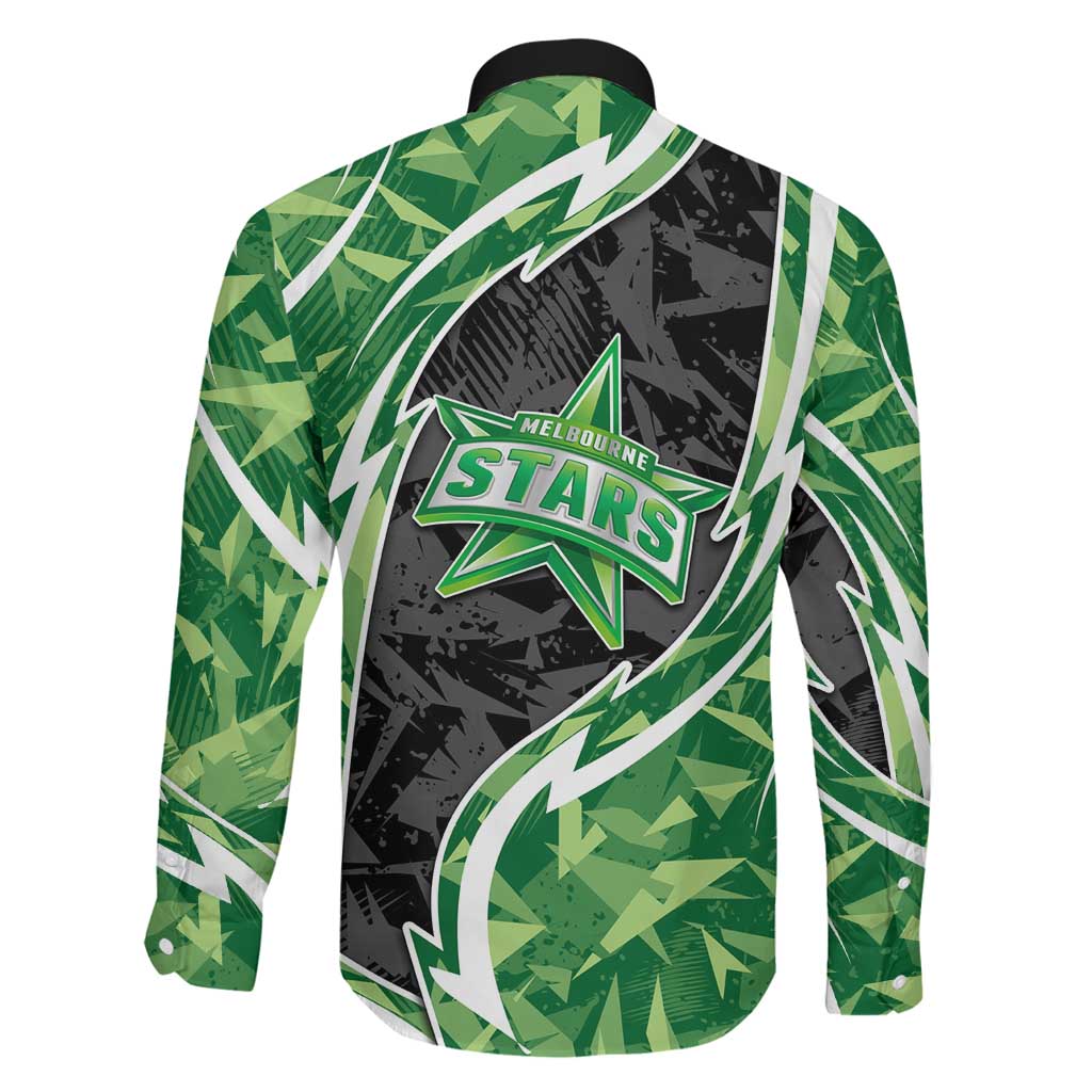Melbourne Stars Family Matching Off The Shoulder Long Sleeve Dress and Hawaiian Shirt Flaming Lightning Storm Geometric Sports Mascot Art